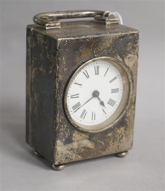 A late Victorian silver cased carriage timepiece, Charles Dimier, London, 1900, 10.3cm.